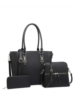 3 In1 Modern Smooth Tote Bag with Crossbody and Wallet Set MS0821 BLACK